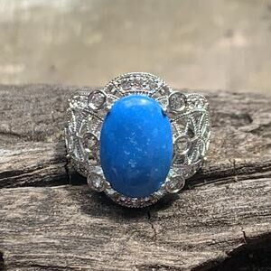 Sterling Silver, Blue Magnesite and CZ Ring Size 6